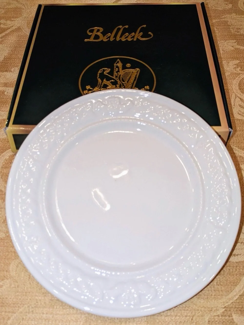 Belleek White Embossed Porcelain Dinner Plate - Belleek